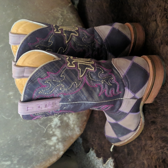 TIN HAUL "Sugar Cube" light & dark purple argyle cowgirl boots square toe sz 8.5 - Picture 4 of 16